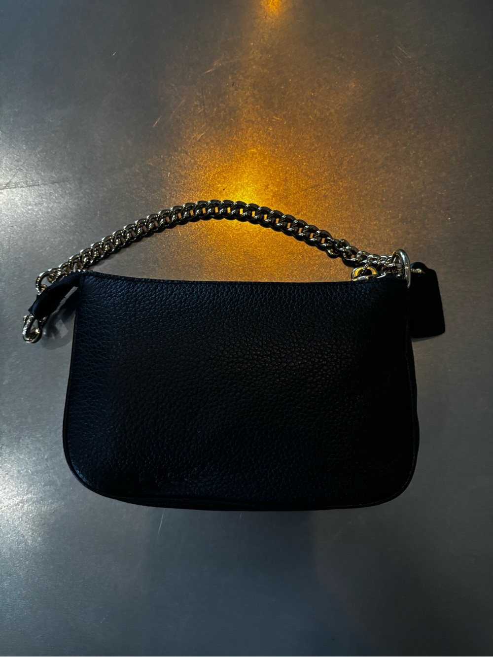 Coach Black Leather Wristlet with Gold Chain Handle - Picture 3 of 3